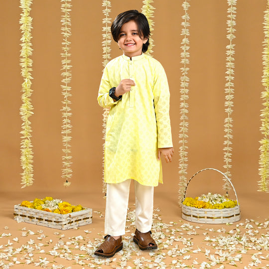 Boys Poly Viscose Basic Kurta (Burn Out)-Yellow