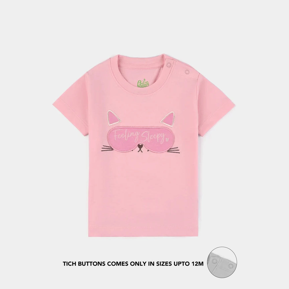 Infant Girls Poly Cotton Jersey Night Suit FEELING SLEEPY-Candy Pink