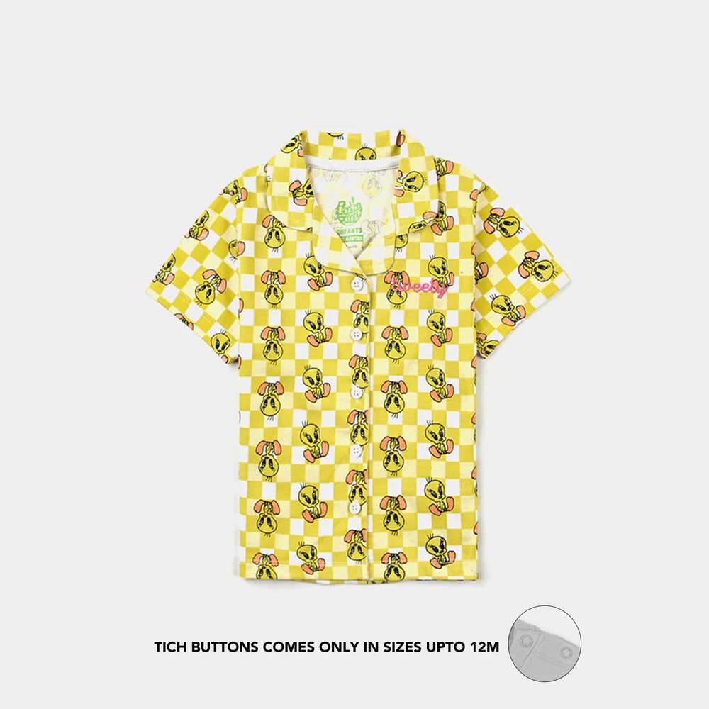 Infant Girls Poly Cotton Jersey Night Suit - Yellow