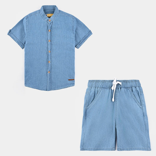 Boys Tensile Denim 2pc Suit-Blue