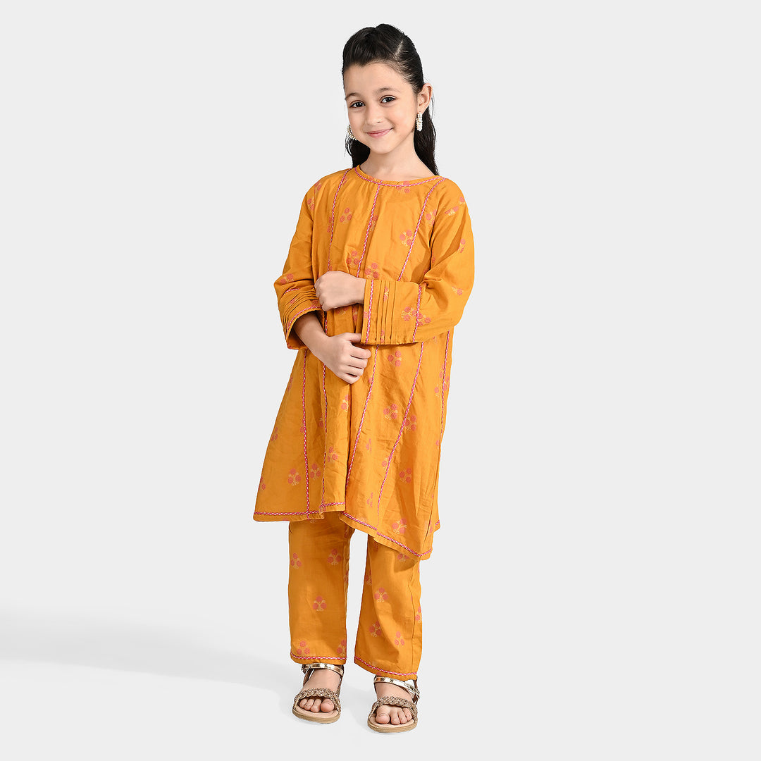 Girls Jacquard 2 Pcs Bahar-Mustard