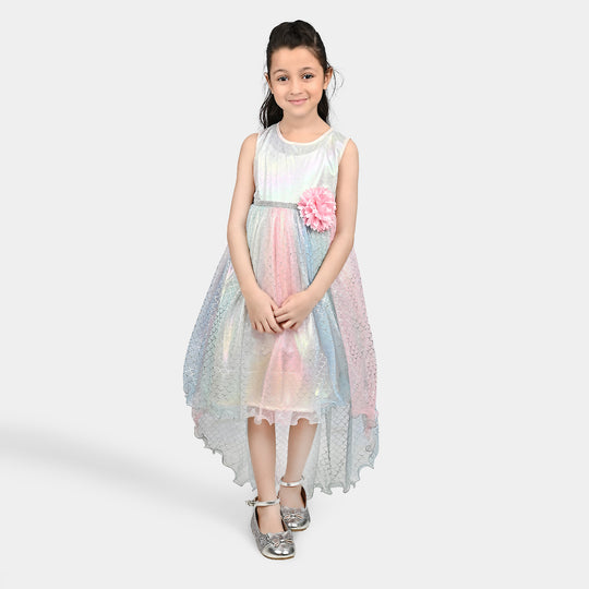 Girls Net Fancy Frock Rainbow-Multi