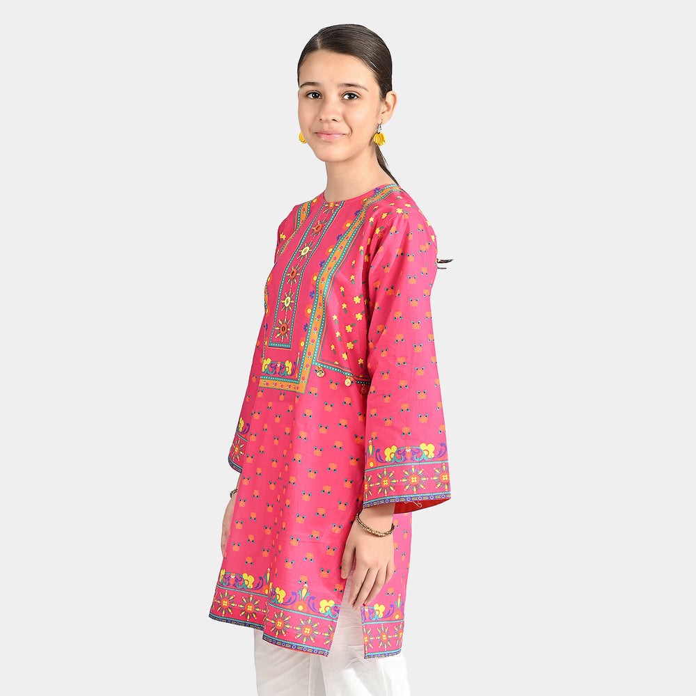 Girls Cotton Printed Kurti Truck Art-Pink