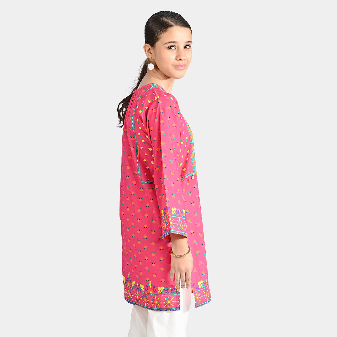 Girls Cotton Printed Kurti Truck Art-Pink