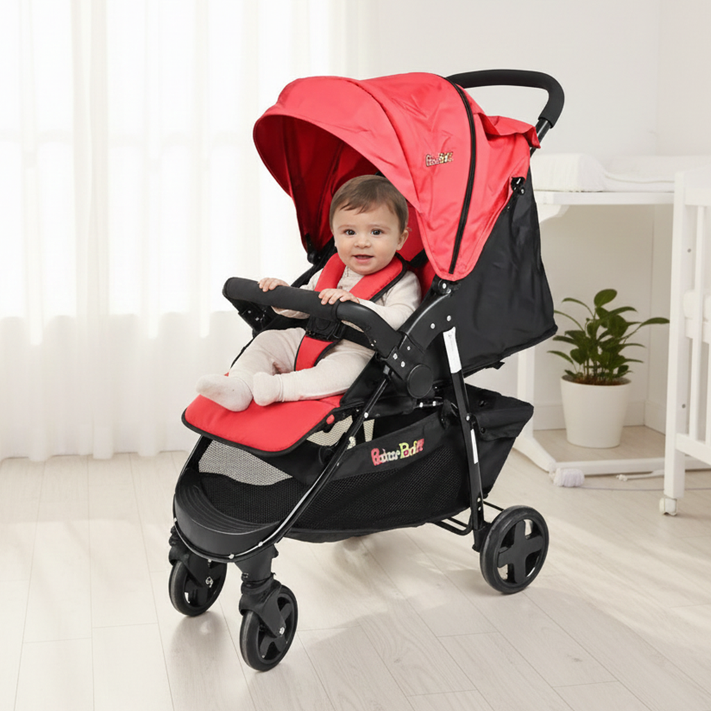 Pakistani mother walking with baby stroller in a park