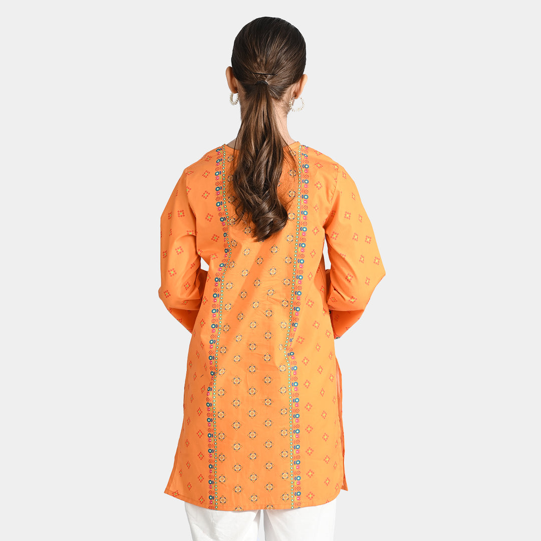 Girls Cotton Poplin Printed Jagmag-ORANGE