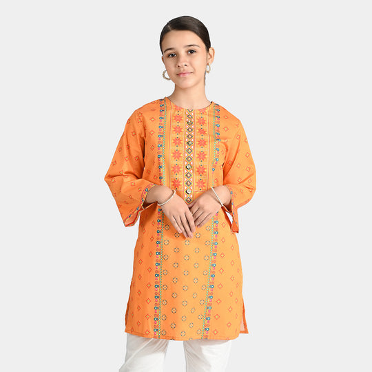 Girls Cotton Poplin Printed Jagmag-ORANGE