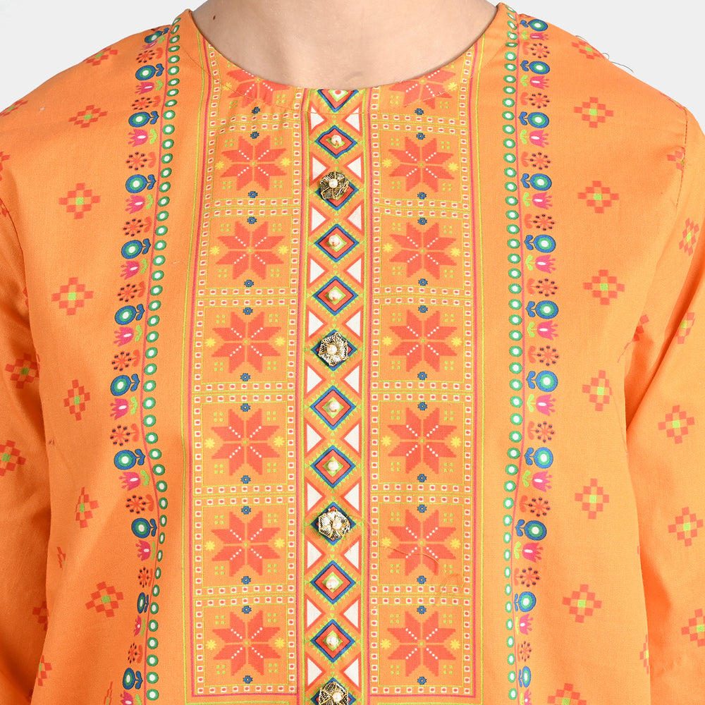 Girls Cotton Poplin Printed Jagmag-ORANGE