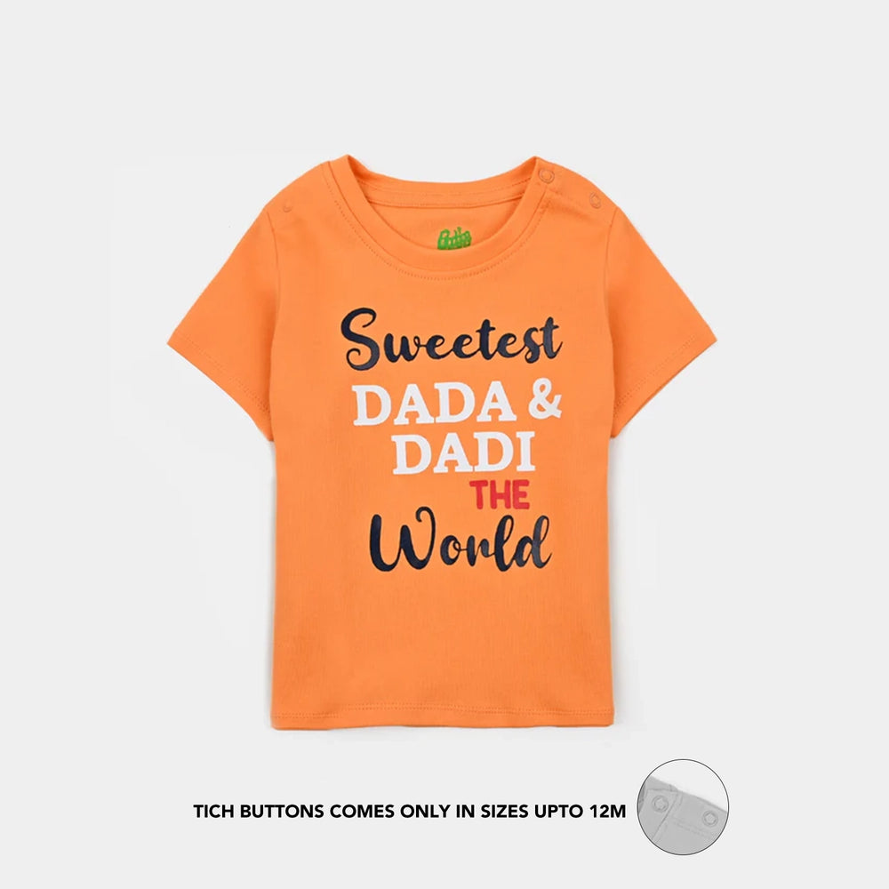 Infant Boys Cotton Interlock  Suit Sweetest Dada & Dadi-Orange