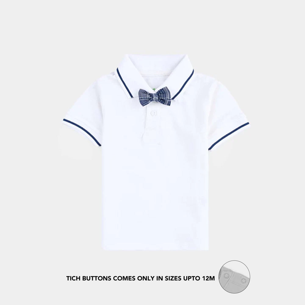 Infant Boys Cotton Interlock Suit (Suspender with Polo) - White/Blue