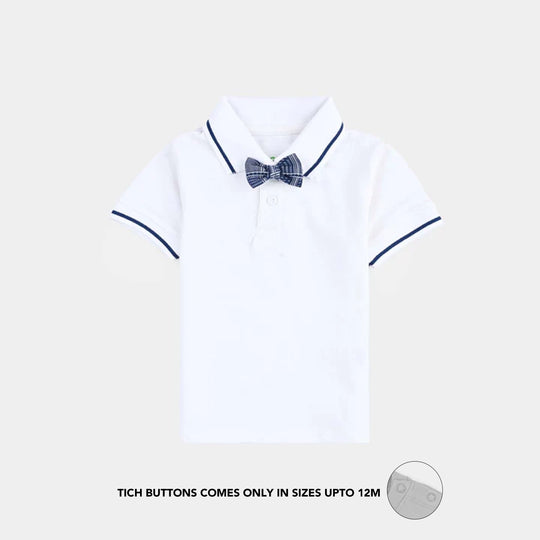 Infant Boys Cotton Interlock Suit (Suspender with Polo) - White/Blue