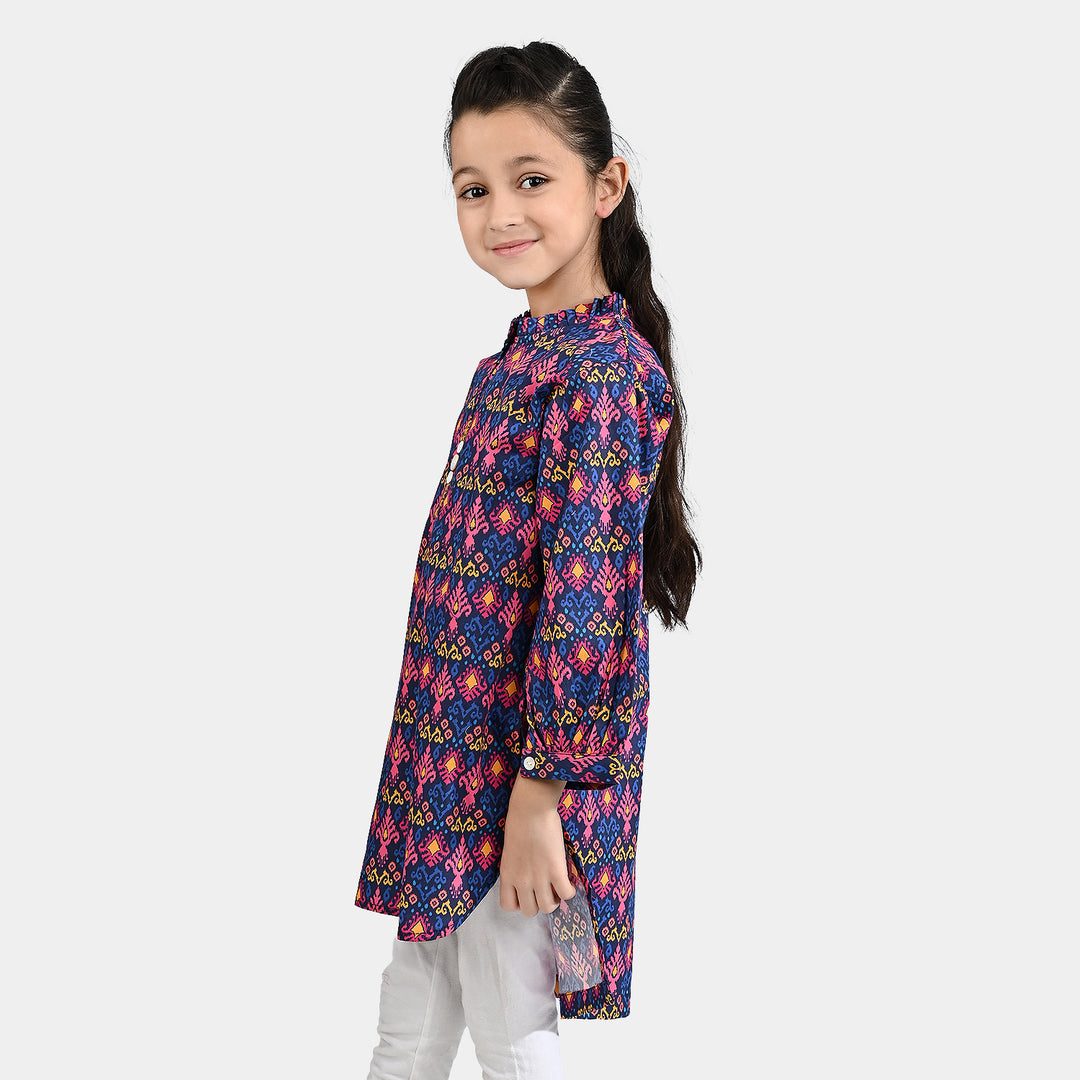 Girls Cotton Poplin Printed Kurti Bahar - Multi