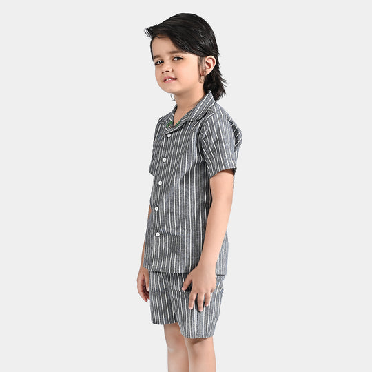 Boys Yarn Dyed Woven Suit Stripe & Palm-G-Grey Stripe