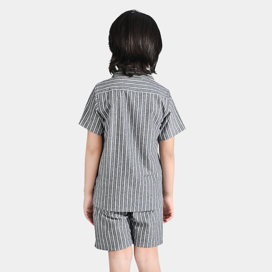 Boys Yarn Dyed Woven Suit Stripe & Palm-G-Grey Stripe