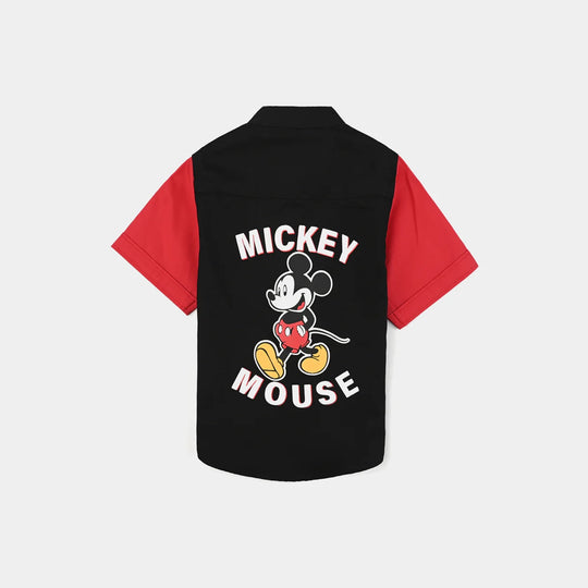 Infant Boys Cotton Poplin Basic Casual Shirt (Mickey Mouse)-BLACK