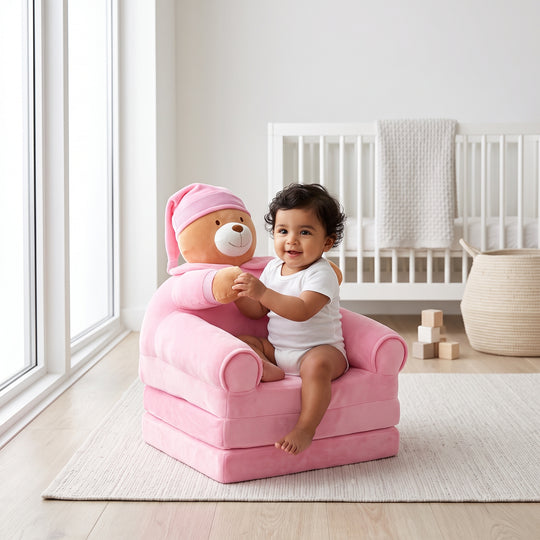 Adorable Kids Foldable Sofa Seat - 18M+ | 547-Pink/Brown