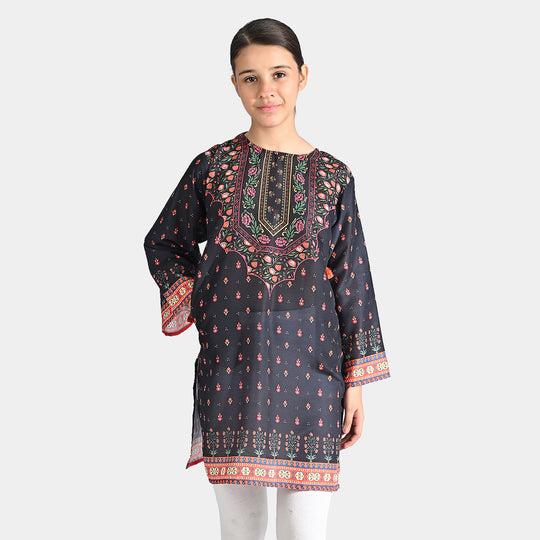 Girls Poly Cambric Printed Kurti Black Funk - BLACK