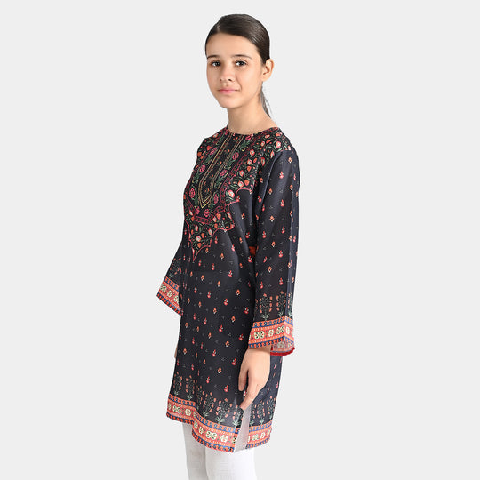 Girls Poly Cambric Printed Kurti Black Funk - BLACK