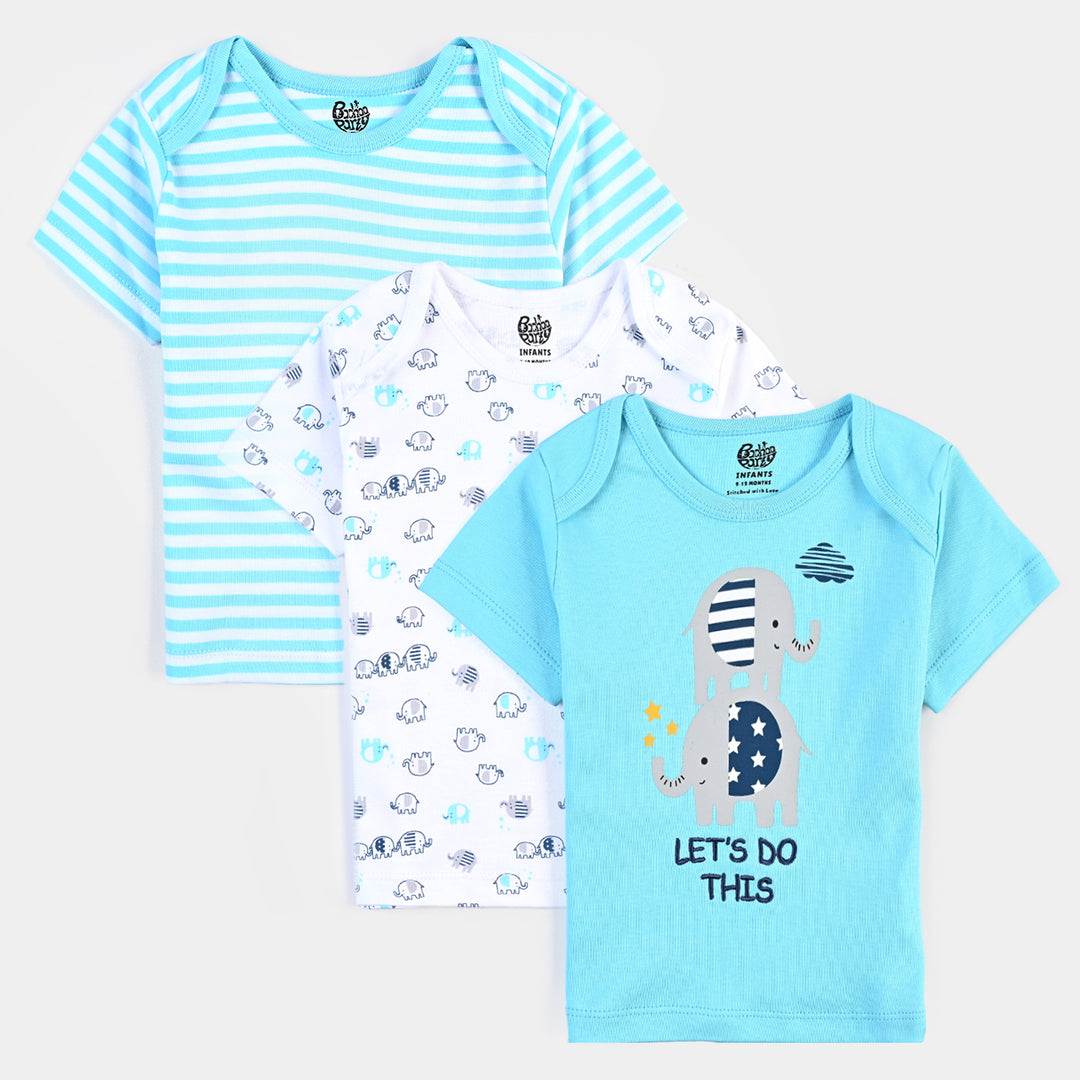 Infant Unisex Cotton Interlock 3 Piece T-Shirt Set Elephants