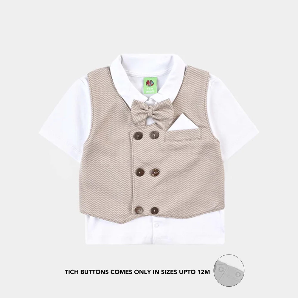 Infant Boys Jacquard Suit (Herringbone Coat) - Brown/White