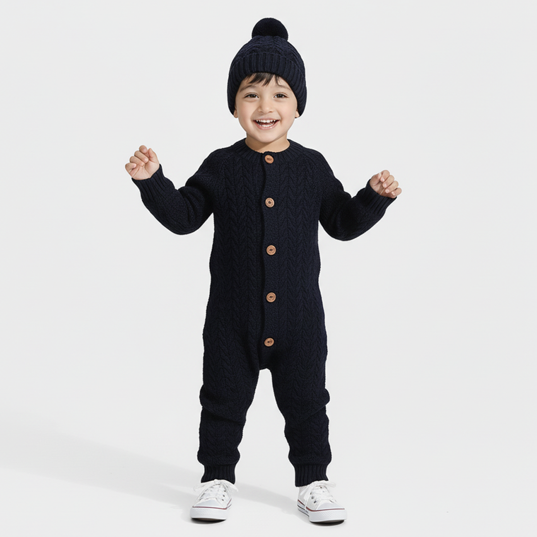 Infant Boys Acrylic Romper-Cabling - NAVY