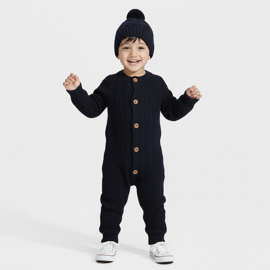 Infant Boys Acrylic Romper-Cabling - NAVY