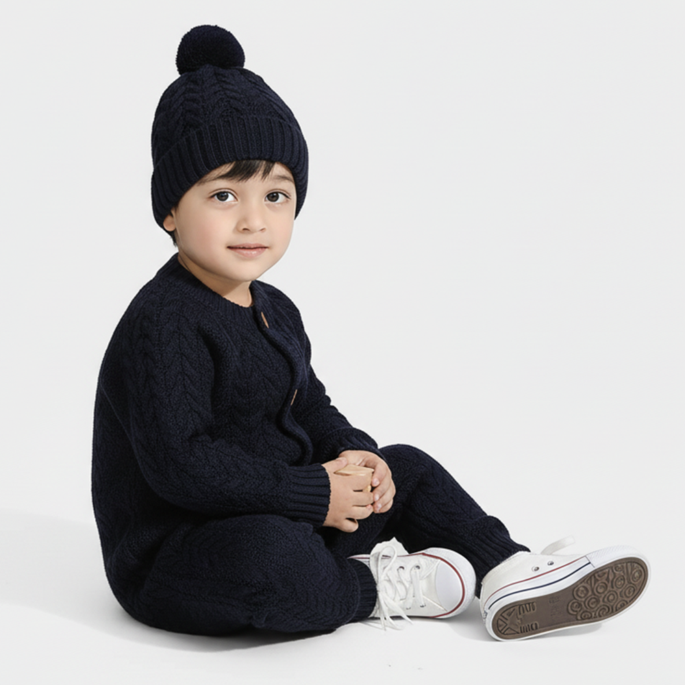 Infant Boys Acrylic Romper-Cabling - NAVY