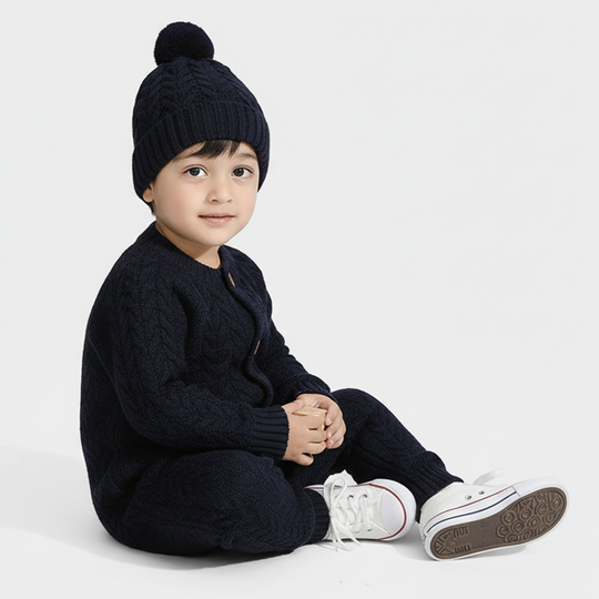 Infant Boys Acrylic Romper-Cabling - NAVY