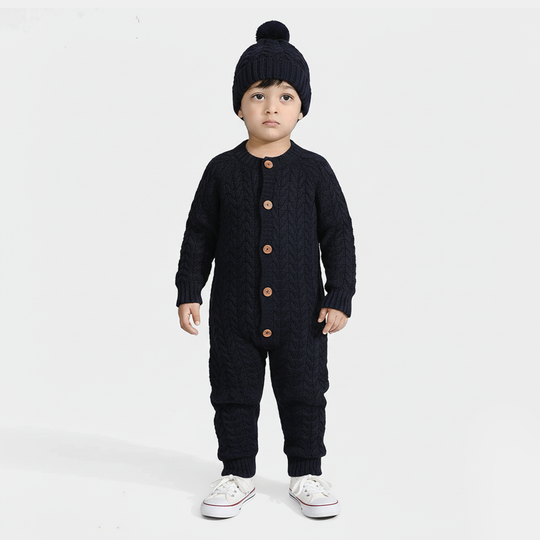 Infant Boys Acrylic Romper-Cabling - NAVY
