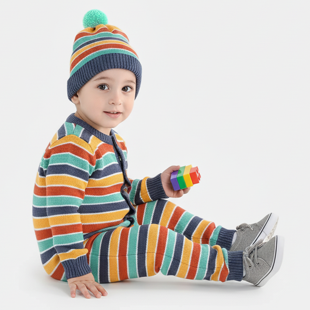 Infant Boys Acrylic Romper-Multi Stripe