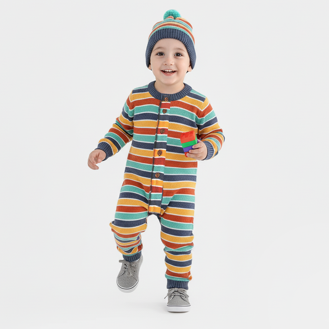 Infant Boys Acrylic Romper-Multi Stripe