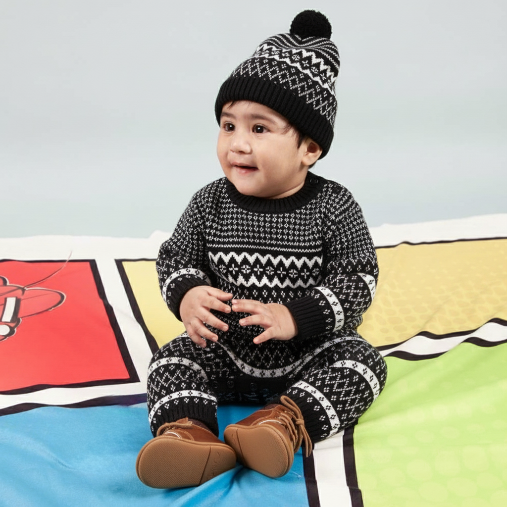 Infant Boys Acrylic Romper-Trible - Navy White