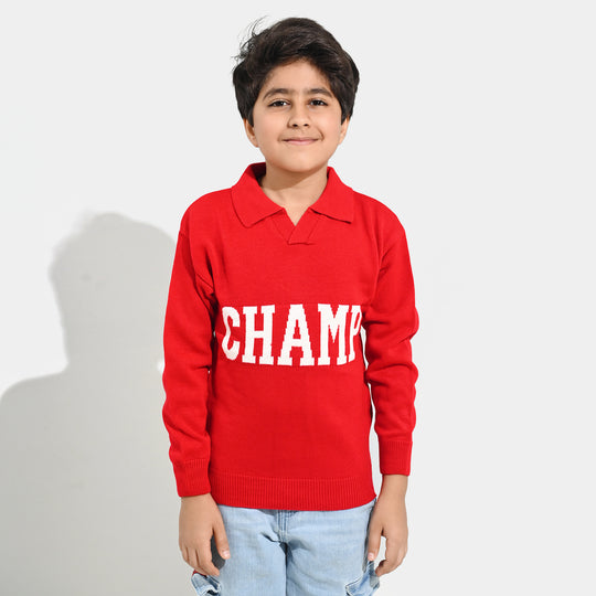 Boys Acrylic Sweater-Champ - RED