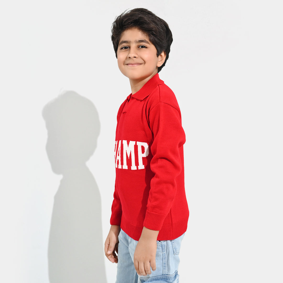 Boys Acrylic Sweater-Champ - RED