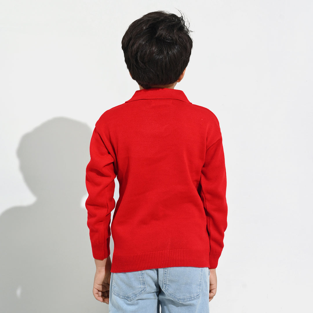 Boys Acrylic Sweater-Champ - RED