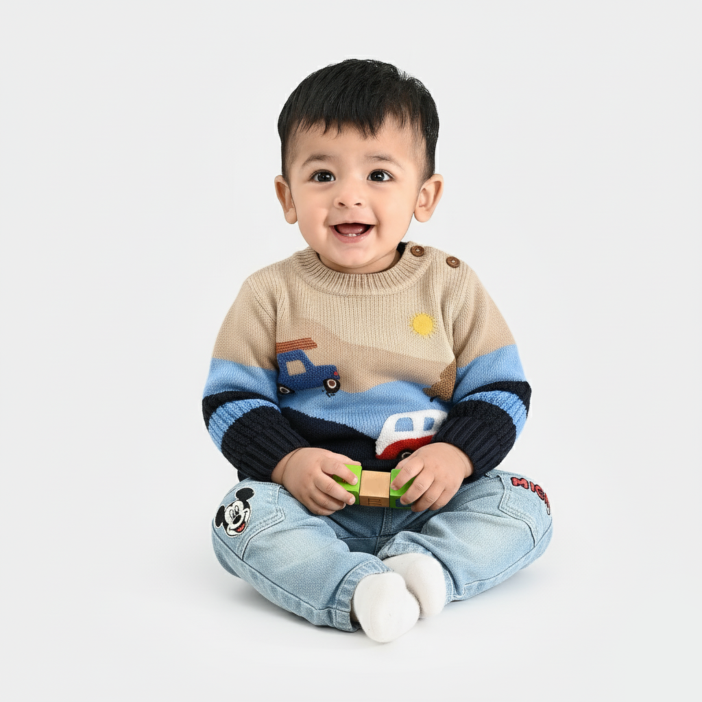 Infant Boys Acrylic Sweater-Adventure-Multi