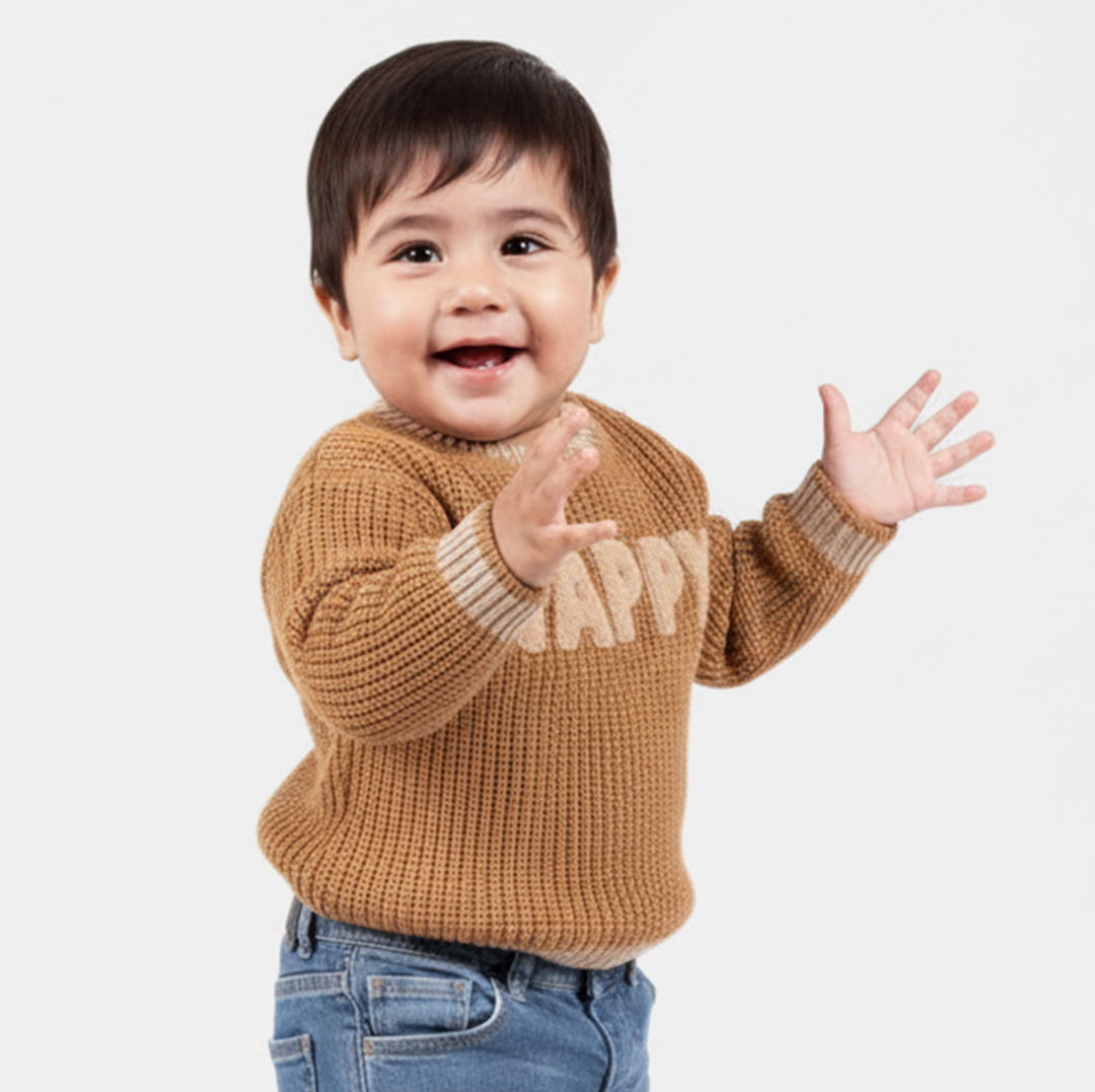 Infant Boys Acrylic Sweater-Happy-Lt.Brown