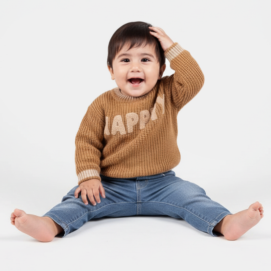 Infant Boys Acrylic Sweater-Happy-Lt.Brown