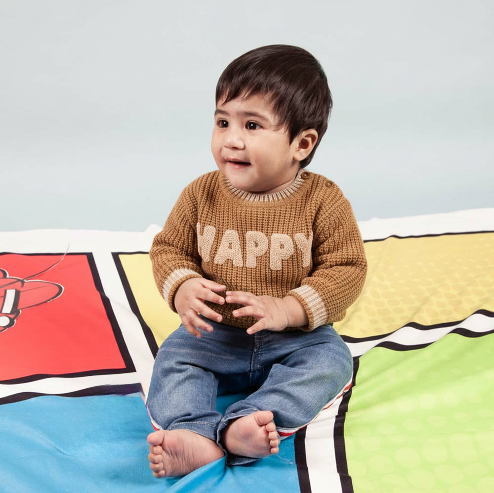 Infant Boys Acrylic Sweater-Happy-Lt.Brown