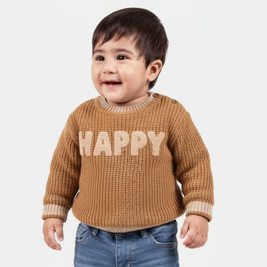 Infant Boys Acrylic Sweater-Happy-Lt.Brown