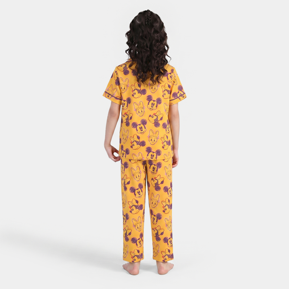 Girls Cotton Night Suit Character - Yellow