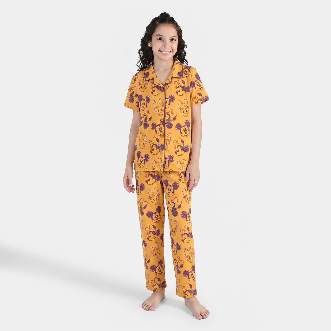 Girls Cotton Night Suit Character - Yellow