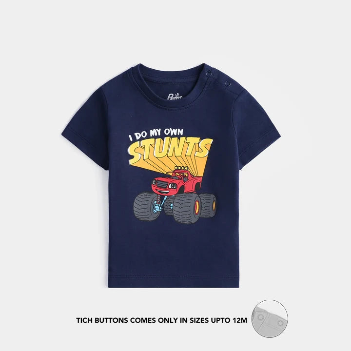 Infant Boys Cotton Jersey T-Shirt Stunts-Navy Blue