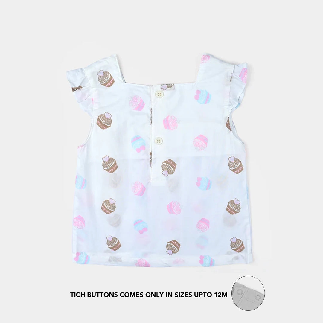 Infant Girls Cotton Interlock Suit-White/Navy