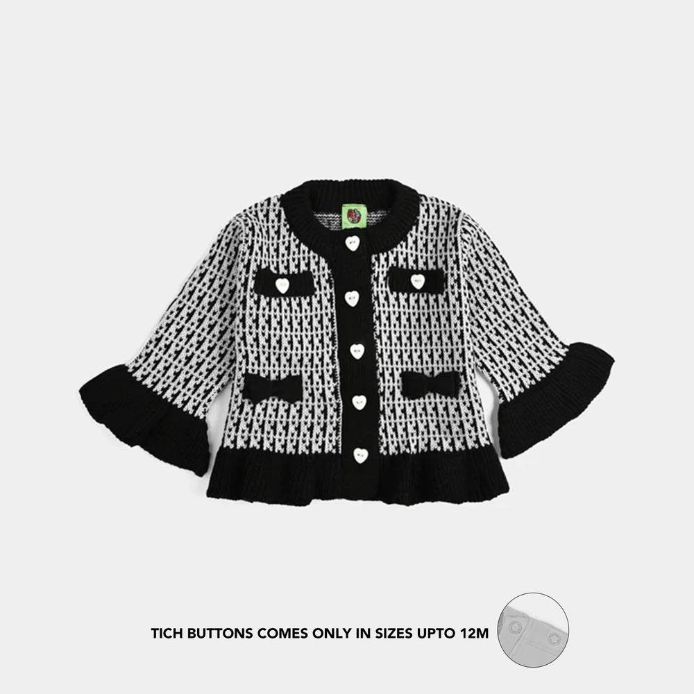 Infant Girls Acrylic Suit - Black Bow - Black White