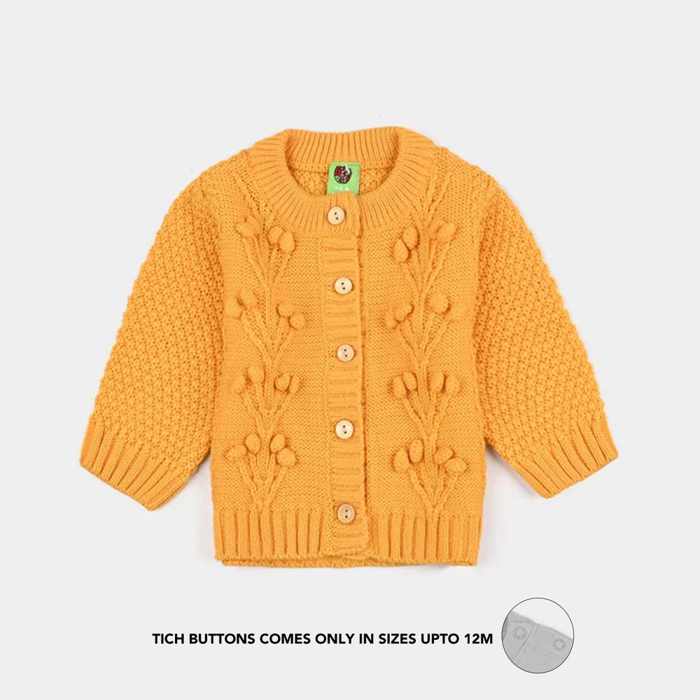 Infant Girls Acrylic Knit Suit - Pompom Floral- Mustard