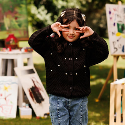 Girls Acrylic Sweater-Diamonds-BLACK