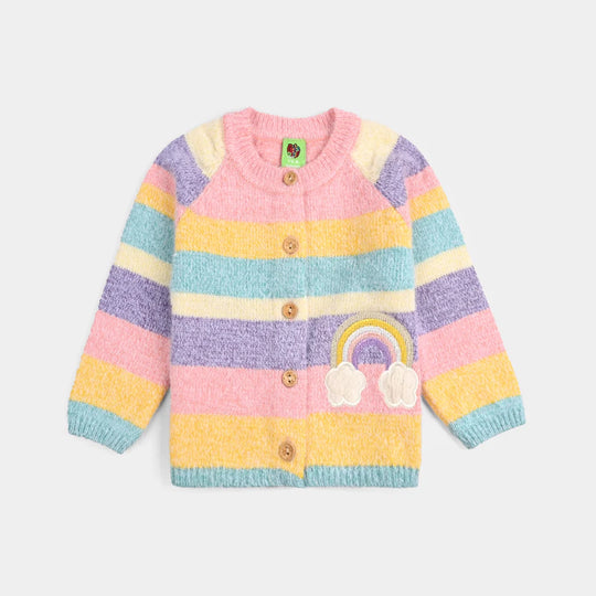 Infant Girls Acrylic-Feather Lurex Sweater-Multi Feather - Multi