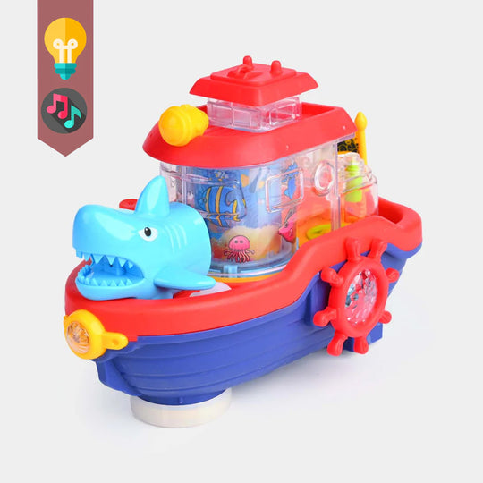 Shark Water Cannon Boat – Rotating Aquarium with Lights & Music