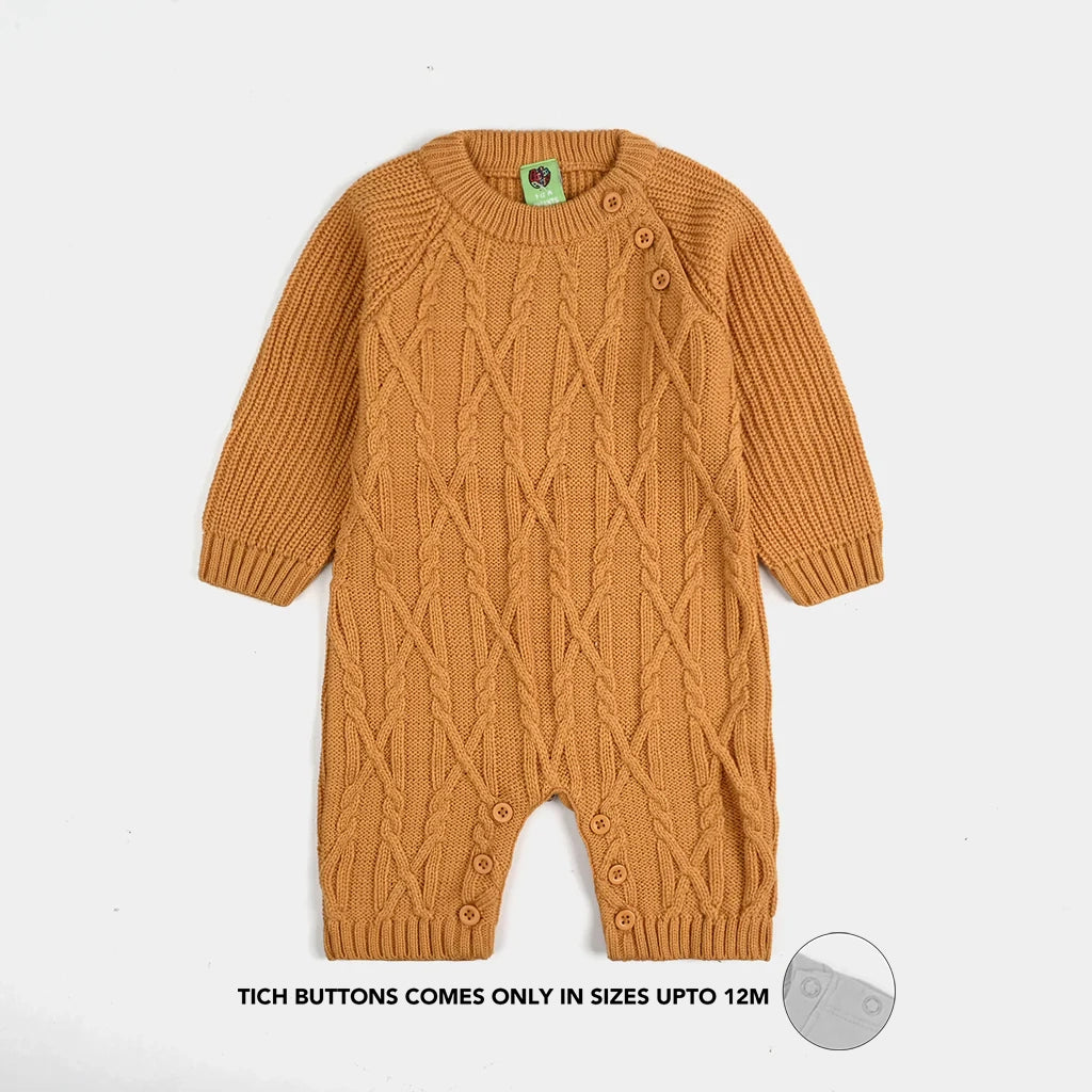 Infant Boys Acrylic Romper W/Cap-Bold Cable-Mustard